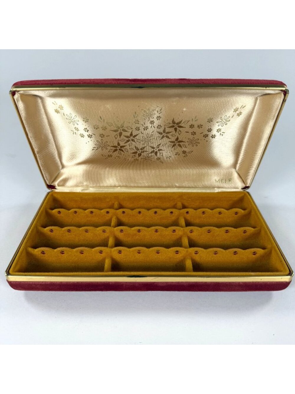 Vintage Mele & Co. Red Velvet Jewelry Box Gold Interior 18 Earring Slots